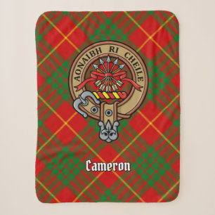 Clan Cameron Crest over Tartan Sherpa Deken