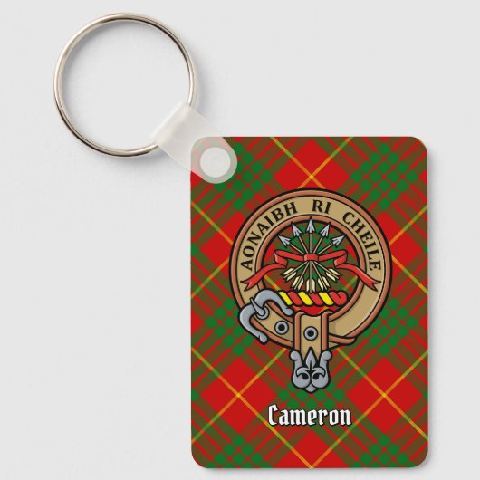 Clan Cameron Crest over Tartan Sleutelhanger (Voorkant)