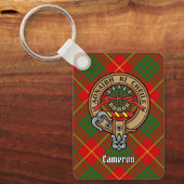 Clan Cameron Crest over Tartan Sleutelhanger (Voorkant)