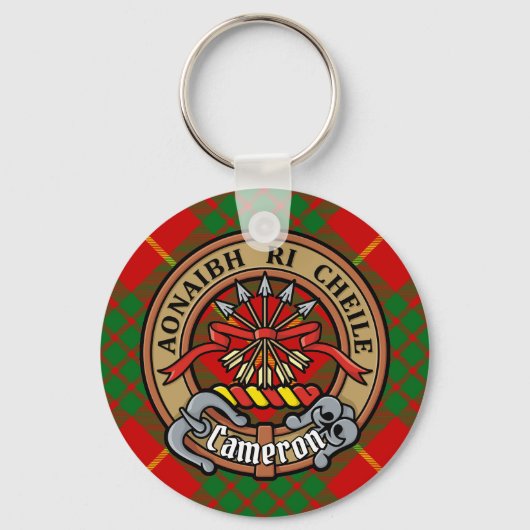 Clan Cameron Crest over Tartan Sleutelhanger (Voorkant)