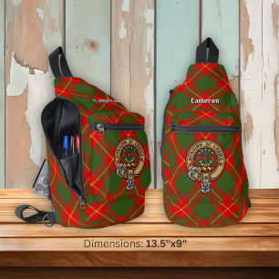 Clan Cameron Crest over tartan Sling Bag