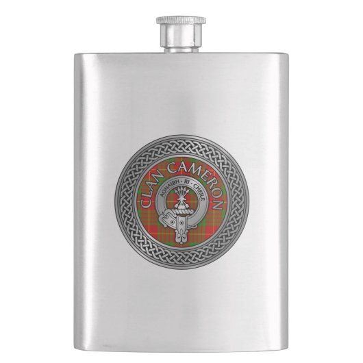 Clan Cameron Crest & Tartan Knot Flask Flacon (Voorkant)