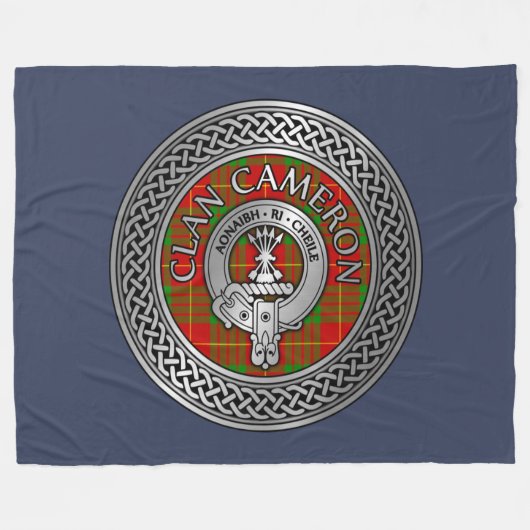 Clan Cameron Crest & Tartan Knot Fleece Blanket (Voorkant (Horizontaal))