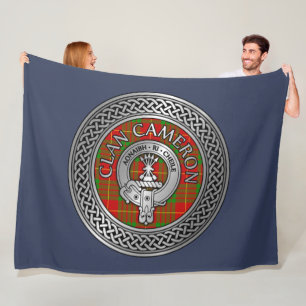 Clan Cameron Crest & Tartan Knot Fleece Blanket Deken