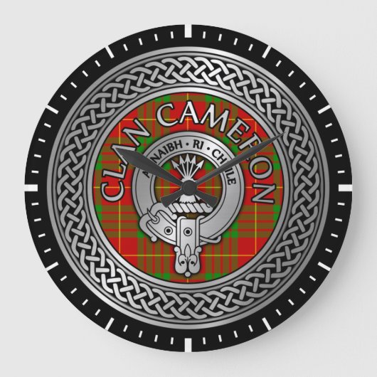 Clan Cameron Crest & Tartan Knot Large Clock Grote Klok (Voorkant)
