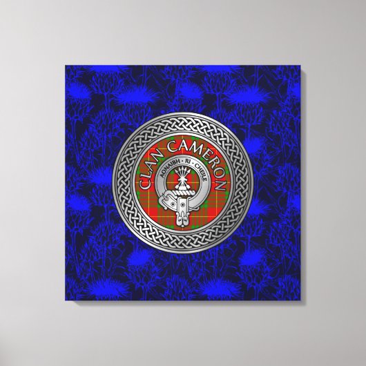Clan Cameron Crest & Tartan Knot op Thistle Canvas Afdruk (Voorkant)
