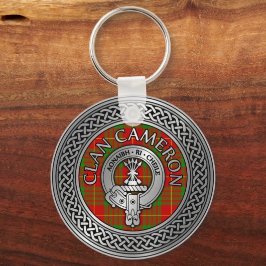Clan Cameron Crest & Tartan Knot Sleutelhanger (Voorkant)