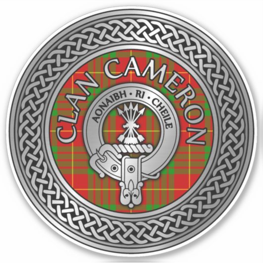 Clan Cameron Crest & Tartan Knot Sticker (Voorkant)