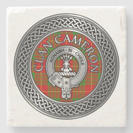 Clan Cameron Crest & Tartan Knot Stone Onderzetter (Voorkant)