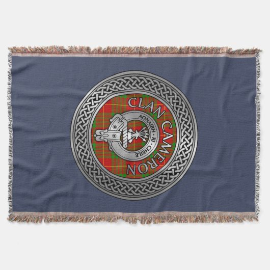 Clan Cameron Crest & Tartan Knot Throw Blanket Deken (Voorkant)