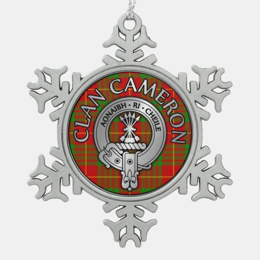 Clan Cameron Crest & Tartan Tin Sneeuwvlok Ornament (Voorkant)
