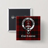 Clan Cameron Crest & Tartan Vierkante Button 5,1 Cm (Voorkant /achterkant)