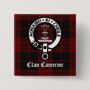 Clan Cameron Crest & Tartan Vierkante Button 5,1 Cm