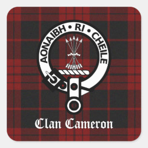Clan Cameron Crest & Tartan Vierkante Sticker