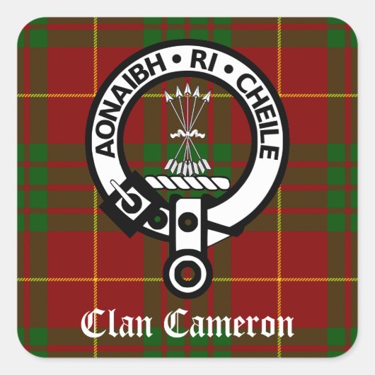 Clan Cameron Crest & Tartan Vierkante Sticker (Voorkant)