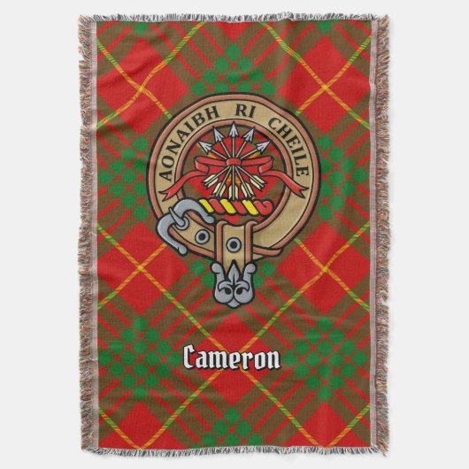 Clan Cameron Wapen over Tartan Deken (Voorkant Verticaal)