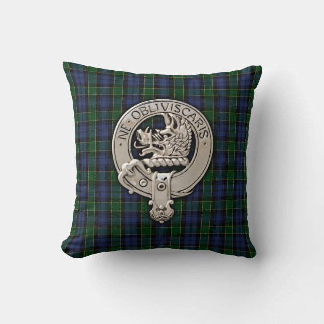 Clan Campbell Crest & Breadalbane Tartan Kussen (Voorkant)