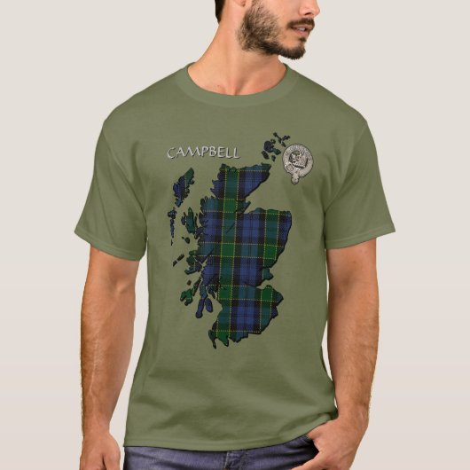 Clan Campbell Crest & Breadalbane Tartan Map T-shirt (Voorkant)