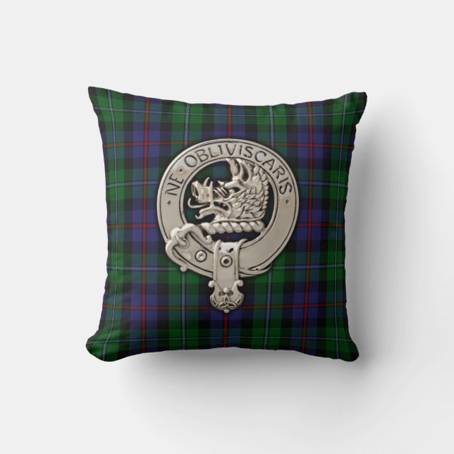 Clan Campbell Crest & Cawdor Tartan Kussen (Voorkant)
