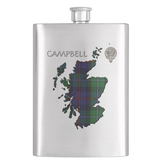Clan Campbell Crest & Cawdor Tartan Map Flacon (Voorkant)
