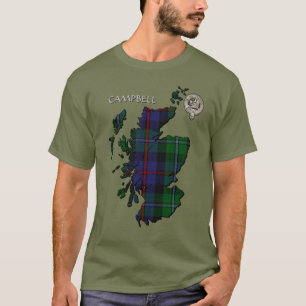 Clan Campbell Crest & Cawdor Tartan Map T-shirt