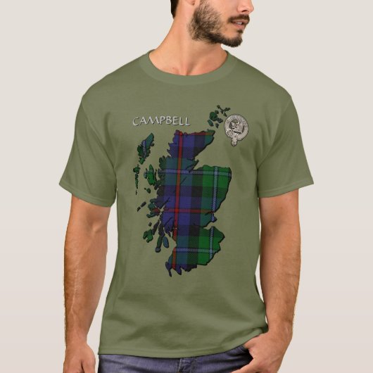 Clan Campbell Crest & Cawdor Tartan Map T-shirt (Voorkant)