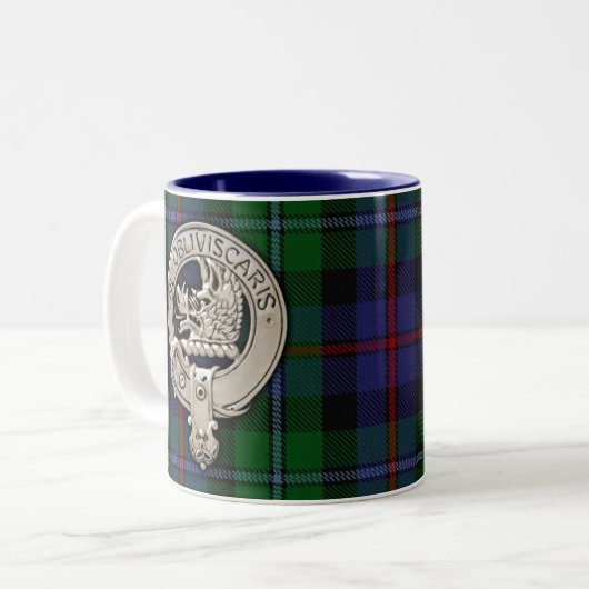 Clan Campbell Crest & Cawdor Tartan Tweekleurige Koffiemok (Voorkant links)