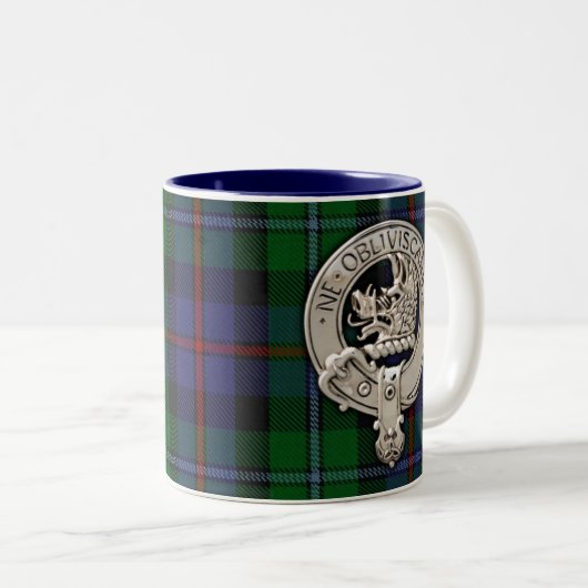 Clan Campbell Crest & Cawdor Tartan Tweekleurige Koffiemok (Voorkant rechts)