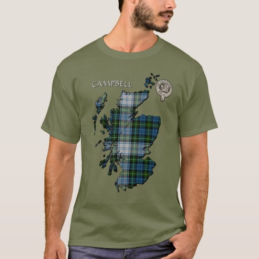 Clan Campbell Crest & Dress Tartan Map T-shirt (Voorkant)