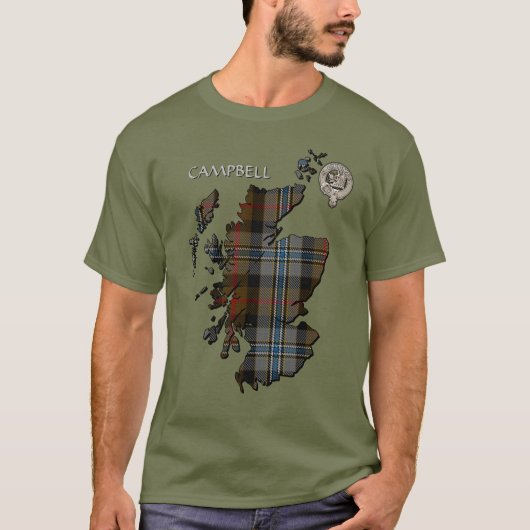 Clan Campbell Crest & Hunting Tartan Map T-shirt (Voorkant)