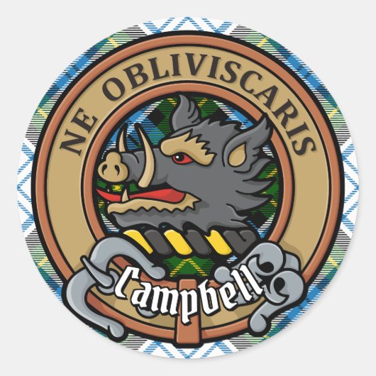 Clan Campbell Crest over jurk Tartan Ronde Sticker (Voorkant)