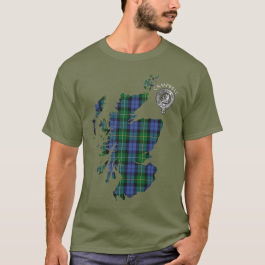 Clan Campbell Loudoun Tartan Map & Crest T-shirt (Voorkant)
