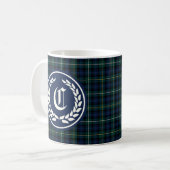 Clan Campbell Navy Blauw en Groen Tartan Monogram Koffiemok (Voorkant links)