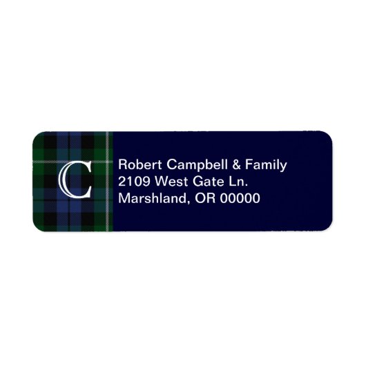 Clan Campbell Plaid Monogram Aangepast adreslabel Etiket (Voorkant)