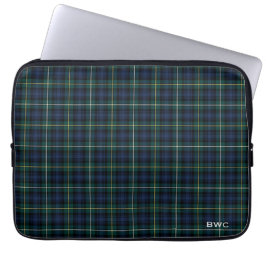 Clan Campbell van Argyll Tartan Blue Plaid Monogra Laptop Sleeve