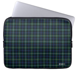 Clan Campbell van Argyll Tartan Blue Plaid Monogra Laptop Sleeve