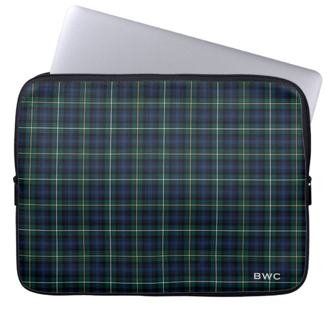 Clan Campbell van Argyll Tartan Blue Plaid Monogra Laptop Sleeve (Voorkant)