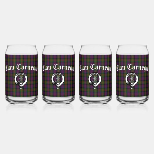 Clan Carnegie Crest Badge en Tartan Blikvorm Glas (Voorkant)