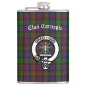 Clan Carnegie Crest Badge en Tartan Heupfles (Voorkant)