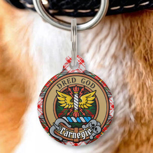 Clan Carnegie Crest boven Dress Tartan Huisdierpenning