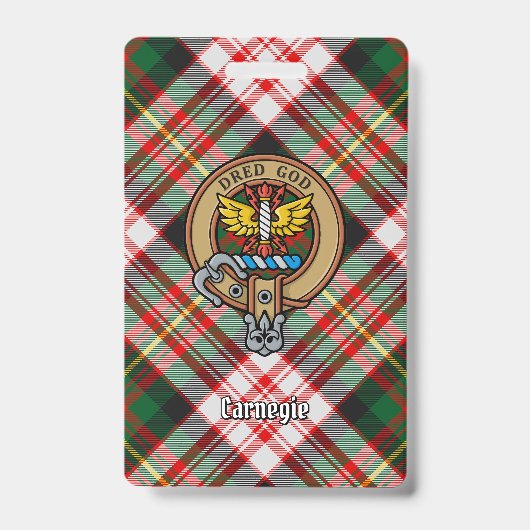 Clan Carnegie Crest over Jurk Tartan Badge (Voorkant)