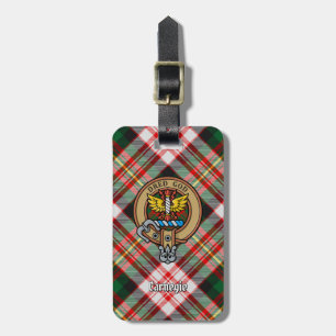 Clan Carnegie Crest over Jurk Tartan Bagagelabel