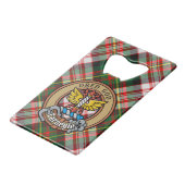 Clan Carnegie Crest over Jurk Tartan Creditkaart Flessenopener (Voorkant Gekanteld)