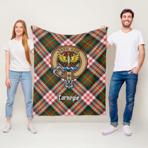 Clan Carnegie Crest over Jurk Tartan Fleece Deken