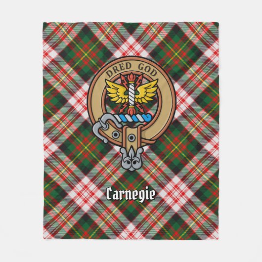 Clan Carnegie Crest over Jurk Tartan Fleece Deken (Voorkant)