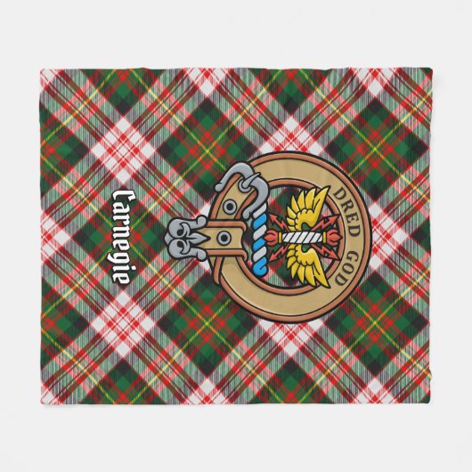 Clan Carnegie Crest over Jurk Tartan Fleece Deken (Voorkant (Horizontaal))