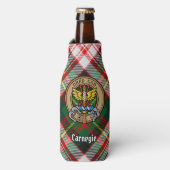 Clan Carnegie Crest over Jurk Tartan Flesjeskoeler (Fles Voorkant)