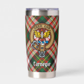 Clan Carnegie Crest over Jurk Tartan Geïsoleerde Drinkbeker (Voorkant)