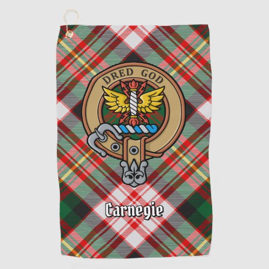 Clan Carnegie Crest over Jurk Tartan Golfhanddoek (Voorkant)