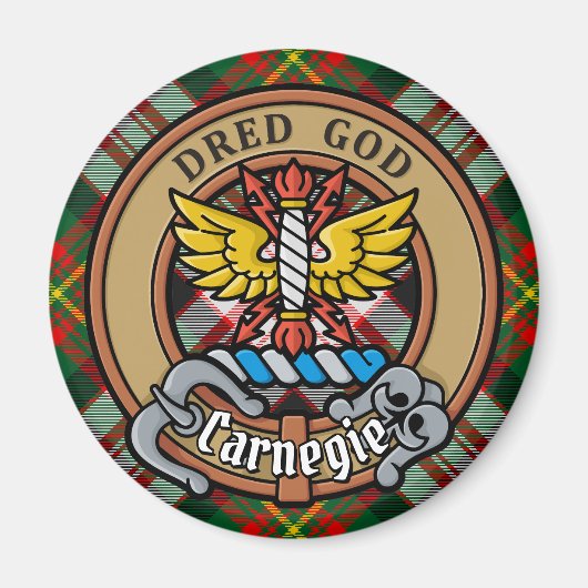 Clan Carnegie Crest over Jurk Tartan Magneet (Voorkant)